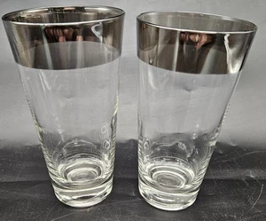 Set 2 Bicchieri MCM Spessore Fascia Argento Highball Base Pesante 12 once fluide - Foto 1 di 10