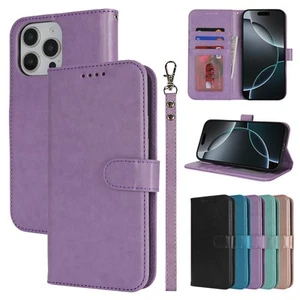 Case For iPhone 16 Pro 15 14 13 12 11 Flip Leather Magnetic Card Wallet Cover - Picture 1 of 12