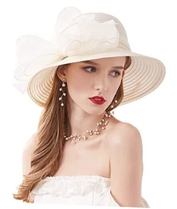 Z&X Organza Church Wedding Tea Party Derby Hats for Women 06c Beige Fascinator - Picture 1 of 7