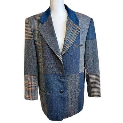 Vintage CASUAL CORNER Wool Suede Patchwork Blazer Jacket Sz 12 Coat Preppy Boho - Image 1 of 4