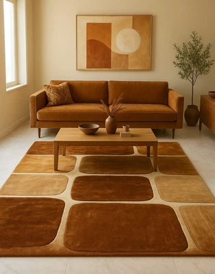 Hand Tufted Modern Geometric Rug | Beige & Terracotta Area Carpet | Soft Contemp - Image 1 of 4
