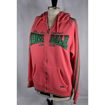 Lonsdale London Full Zip Hoodie Jacket Pink Green Embroidered Logo Size 10 Y2K - Image 1 of 4