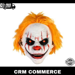 HugOutdoor Halloween Scary Clown Mask Adult Evil Killer Orange Hair Full Head... - Picture 1 of 6