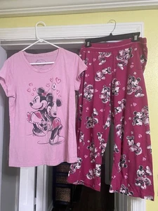 Vintage Disney Mickey Minnie Hearts 2pc Pajama Set Women's XL See Notes - Picture 1 of 5