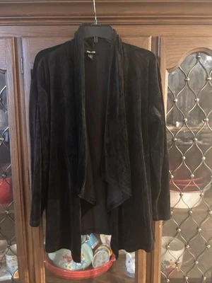 Spring + Mercer  Long Sleeve Black Open front Velvet Blazer Large holiday SD - Image 1 of 4