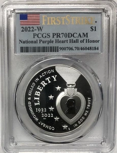 2022 ⭐️RARE NO COLOR⭐️ PURPLE HEART HALL OF HONOR PCGS PR70💥FLAWLESS QUALITY💥 - Picture 1 of 5