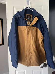 Swisstech Herren Winterjacke XL Kapuze Colorblock blau hellbraun Reißverschluss vorne warm Mantel - Bild 1 von 4