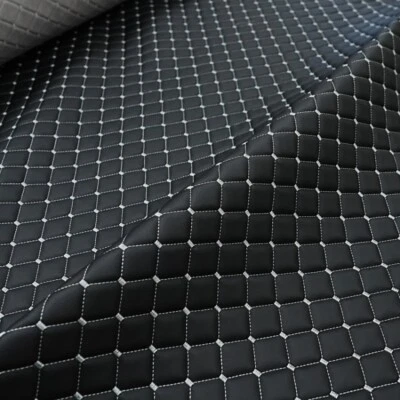 FABRICUK Car Seat Box Design Upholstery Material Quilted Leatherette Foam 140CM WIDE!
