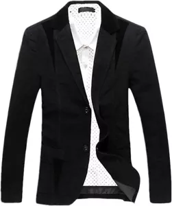 Men's Casual Western-Style Lightweight Two-Buttons Cotton Suit Blazer Bk M - Picture 1 of 12