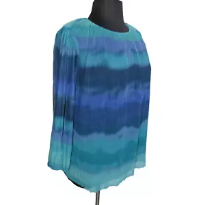 Terra + Sky Teal Blue Aqua Tie Dye Long Sleeve Blouse Plus Size 1X - Picture 1 of 8