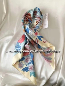 Sallys Boutique  14 ~ 18 Momme Twill Silk Wrap Scarf Animals Print Shawl 35" - Picture 1 of 53