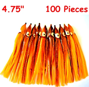 100 Pcs 4.75 "Hoochie Squid Skirts Octopus Fishing Lures Orange/Brown  - Picture 1 of 1