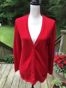 Talbots Red Sweater V-Neck Button Cardigan Size Medium EUC - Picture 1 of 4
