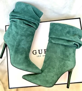 Guess Shoes Backy Green Slouch Boots Suede Heels Size 7.5M Pull On Footwear New - Picture 1 of 18
