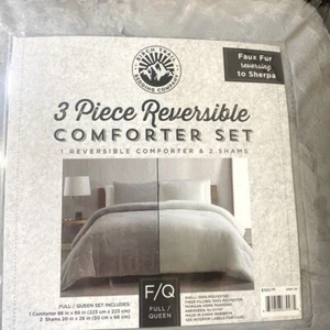 Birch Trail Luxurious Faux Fur Reversible & 2 Shams Comforter Set, Grey/White - Picture 1 of 2