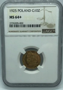 1925 Poland Gold 10 Zlotych NGC MS 64+ - Picture 1 of 2