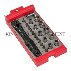 KING Compact 24 PC BIT and SOCKET SET w/ 1/4" Dr. Ratchet Handle, CR-V Steel SAE - Picture 1 of 5