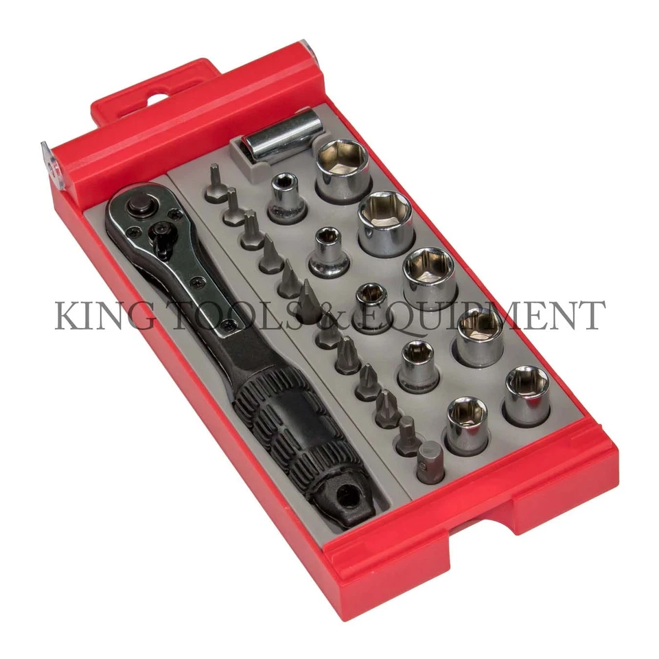 KING Compact 24 PC BIT and SOCKET SET w/ 1/4" Dr. Ratchet Handle, CR-V Steel SAE - Image 1 of 4