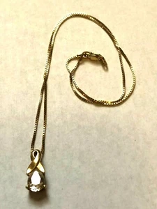 18" 14K QGI YELLOW GOLD 3g BOX CHAIN W/ 14K *CLAD* PEAR DIAMONIQUE (CZ) PENDANT - Picture 1 of 12