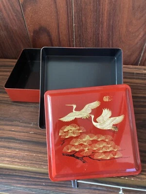 Japanese lunch box two steps plastic stacked boxes Red Obento Jyubako Bento - Image 1 of 4