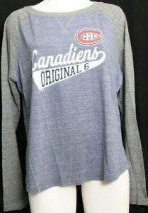 NEW Montreal Canadiens Original 6 NHL Long Sleeve Shirt Top Grey Womens XL