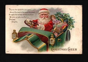 Santa Claus in Model T Ford - Christmas Cheer Embossed Postcard 1915 ~ Free Ship - Picture 1 of 2