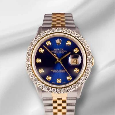 Rolex Men's Datejust 36mm 18k Yellow Gold & Steel ICED 2.50ct Diamonds Blue Dial - Image 1 of 4