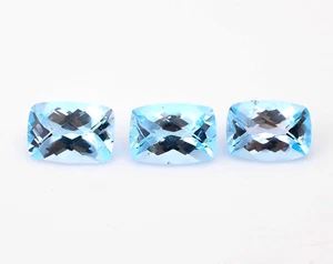 Natural Swiss Blue Topaz Faceted Cut 3Pcs Radiant Loose Gemstone 14X10X7mm 25 Ct - Picture 1 of 3