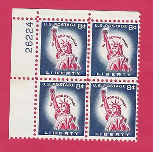 US SCOTT #1042 STATUE OF LIBERTY 8¢ MINT NH PLATE BLOCK OF 4 1958 - Picture 1 of 2