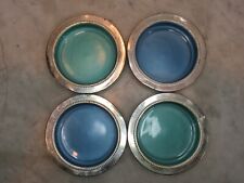 Vintage Silver Plate Drink Coasters W&S Blackinton Blue Green Enamel Set 4