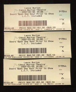3 LANCE BURTON - MAGICIAN, 01-03-2007 TICKETS (W955) - Picture 1 of 2