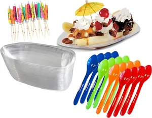 Outside the Box Papers Clear Plastic Banana Split Boats 12 Oz.Disposable Dish  - Bild 1 von 12