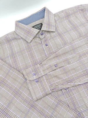 🇺🇲 Camisa Nordstrom Para Hombres 16.5x33 Púrpura A Cuadros Sin Hierro Ajuste Foto 1 de 4