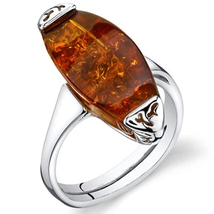Baltic Amber Gallery Engagement Ring in Sterling Silver Sizes 5 to 9 - Picture 1 of 2