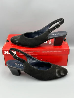 ARA Sandalen Schwarz Samtstoff mit Strasssteinen Größe 37 Absatz Leder /L07 - Bild 1 von 4