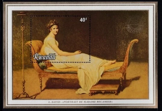 Folha de lembrança "Retrato de Madame Récamier" de Ruanda por Jacques-Louis David MNH - Imagem 1 de 1
