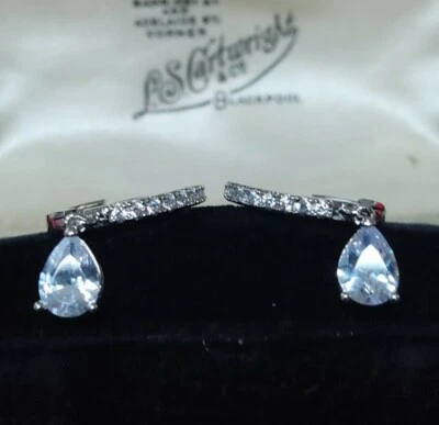 Vintage Art Deco Style Hoop Drop Dangle Silver 925 Crystal Earrings - Image 1 of 4