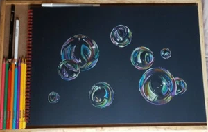 ORIGINAL ART BUBBLES Pencil Crayon drawing Realism Painting, One Of A Kind. A3 - Picture 1 of 14