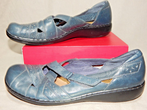 Mocassini donna taglia 11M Clarks Benables blu navy Mary janes scarpe 11 M vintage