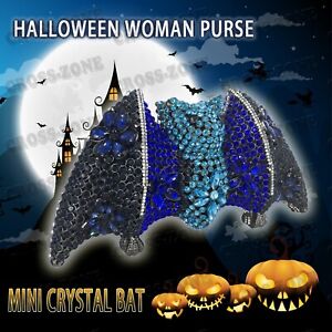 Halloween Novelty Mini Bat Clutch Women Crystal Handbag Sling Bag Party Purse