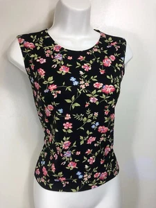 Casual Corner tank sleeveless 10 12 cami Floral Black Stretch Petite Pink High - Picture 1 of 3