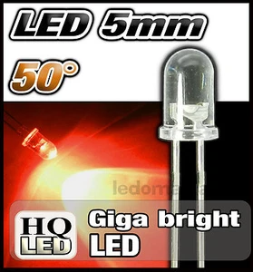 418R# LED 5mm rund 50° rot Dispo 10, 25 oder 100 Stück - red LED 5mm gyga bright - Bild 1 von 1