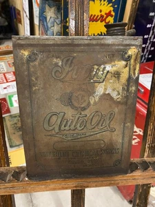 RARO Vintage Avorio Auto Oil Slim Un Gallone Lattina Waterloo Iowa GAS OIL CAR - Foto 1 di 17