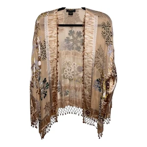 Aris A Top Womens Plus Size Silk Velvet Burnout Kimono Fairy Boho Beaded Artsy - Picture 1 of 13