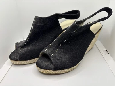 Navy Blue Wedge Sandals Slip On Sling Back Size 7 - Image 1 of 4