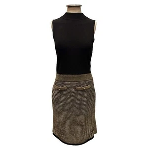 Ted Baker Sanriia ärmelloses Strickkleid schwarz gold Größe 3 US 8 Damen - Bild 1 von 11