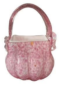 Rosa über weiß gefasst Murano Kunst Glas Handtasche Geldbeutel Vase selten - Bild 1 von 8