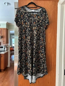 EUC LulaRoe kurzärmliges Kleid schwarz orange blau Blumenmuster Fit N Flare RN#142161 XL - Bild 1 von 6