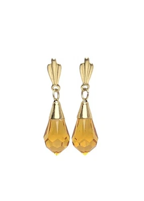 Pendientes colgantes vintage de briolette de cristal facetado oro amarillo 14K citrino Foto 1 de 3