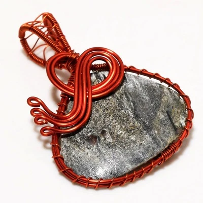 Ciondolo gioiello in rame con filo fatto a mano in argento ossidiana 2,20"... - Immagine 1 di 4